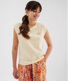 GEMO Tee-shirt sans manches loose en jersey de coton à breloque femme Jaune