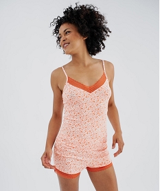 GEMO Haut de pyjama à fines bretelles et dentelle femme Orange