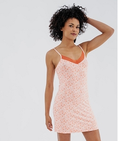 GEMO Nuisette en viscose avec col V dentelle et fines bretelles femme Orange