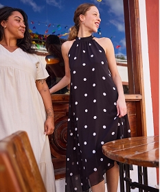 GEMO Robe longue sans manches asymétrique à pois femme Noir