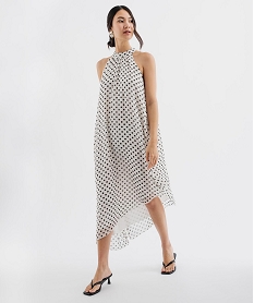 GEMO Robe longue sans manches asymétrique à pois femme Blanc