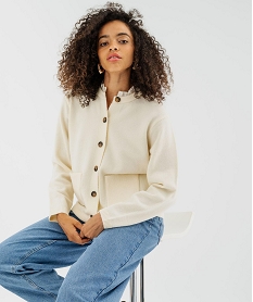 GEMO Gilet en maille à col rond avec empiècement froncé en coton femme Beige