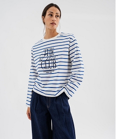 GEMO Tee-shirt manches longues rayé à col rond femme - LuluCastagnette Bleu