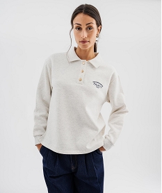 GEMO Sweat col polo en molleton doux avec col chemise amovible femme - LuluCastagnette beige chine