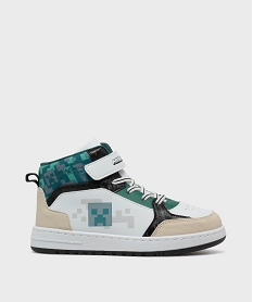 GEMO Baskets montantes à lacets élastiques et scratch imprimées garçon - Minecraft blanc standard