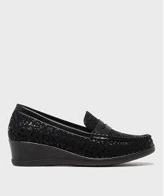 GEMO Mocassins confort en suédine à talon compensé femme - gflex Noir