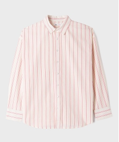 GEMO Chemise manches longues coupe droite en coton rayé fille Rose