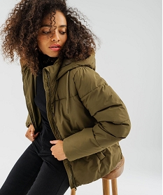 GEMO Doudoune à capuche et col montant femme Vert