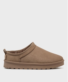 GEMO Chaussures slip-on fourrées à semelle crantée femme Brun