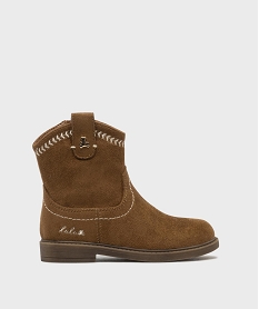 GEMO Boots western zippées en suédine fille - LuluCastagnette Brun