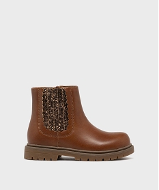 GEMO Boots Chelsea à paillettes et zip fille marron standard