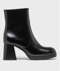 GEMO Boots à talon à bout carré et semelle plateforme femme - Follow Me noir standard