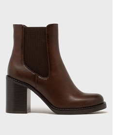 GEMO Boots Chelsea à talon et bout rond femme - Follow Me marron fonce