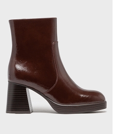 GEMO Boots à talon à bout carré et semelle plateforme femme - Follow Me marron standard