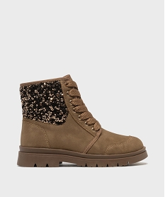 GEMO Boots zippées et lacées à sequins et semelle crantée fille - Hobiz marron fonce