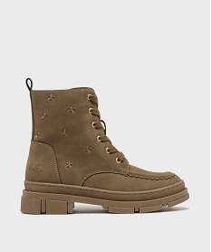 GEMO Boots zippées et lacées à fleurs brodées et semelle crantée fille - LuluCastagnette Brun