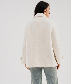 GEMO Manteau droit à col tailleur et fermeture croisée en maille bouclée femme blanc standard