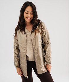 GEMO Imperméable réversible et déperlant à capuche femme marron fonce