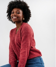 GEMO Gilet col V en maille fantaisie avec finitions dentelées femme Rouge