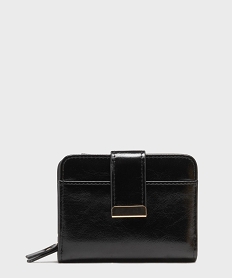 GEMO Portefeuille compact fermeture par zip et bouton pression femme noir standard