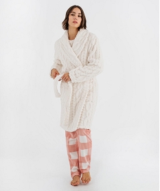 GEMO Robe de chambre en maille douillette femme blanc standard