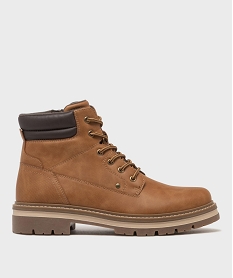 GEMO Boots multi-matières avec lacets et zip intérieur homme - Urban Steps Brun