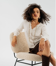 GEMO Gilet col V en maille fantaisie avec finitions dentelées femme beige chine