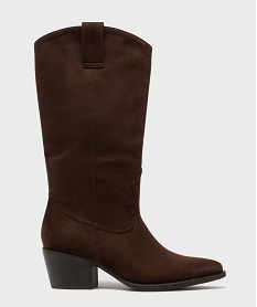 GEMO Bottes à talon en suédine look western femme - Follow Me marron fonce
