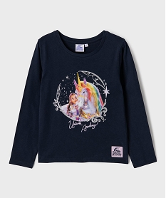 GEMO Tee-shirt manches longues avec motif licorne pailleté fille - Unicorn Academy Bleu
