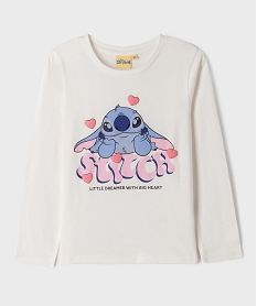 GEMO Tee-shirt manches longues en jersey de coton imprimé fille - Stitch blanc standard