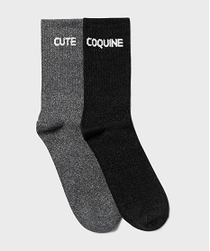 GEMO Chaussettes en maille pailletée femme (lot de 2) noir standard