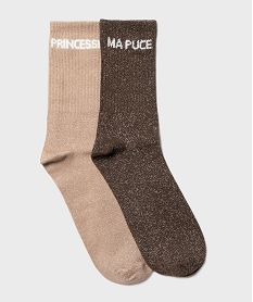 GEMO Chaussettes en maille pailletée femme (lot de 2) marron standard