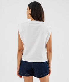 GEMO Tee-shirt sans manches avec empiècements en dentelle femme blanc standard