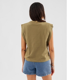 GEMO Tee-shirt sans manches avec empiècements en dentelle femme kaki standard