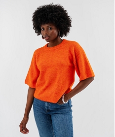 GEMO Pull manches courtes ample et douillet femme orange standard