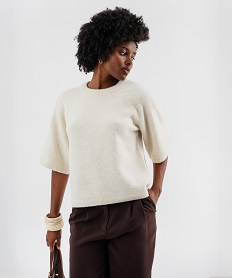 GEMO Pull manches courtes ample et douillet femme blanc chine