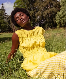 GEMO Blouse sans manches en viscose froissé à taille marquée femme jaune standard
