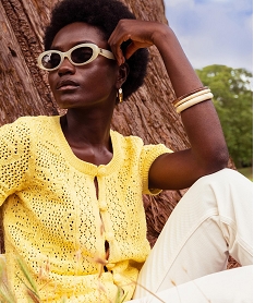 GEMO Gilet manches courtes en tricot ajouré femme jaune standard
