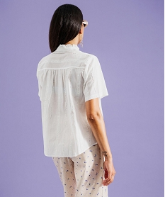 GEMO Blouse manches courtes en coton ajouré et brodé femme blanc standard