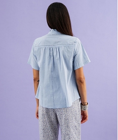 GEMO Blouse manches courtes en coton ajouré et brodé femme bleu standard