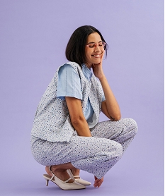 GEMO Veste sans manches ouverte fleurie femme Bleu