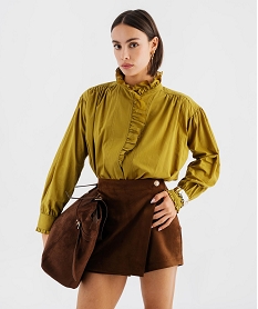 GEMO Chemise manches longues à col victorien en voile de coton femme Vert