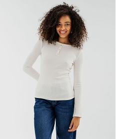 GEMO T-shirt col tunisien uni femme Beige