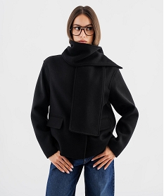 GEMO Manteau court écharpe femme noir standard