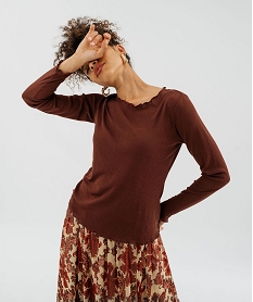 GEMO T-shirt col rond uni femme marron fonce