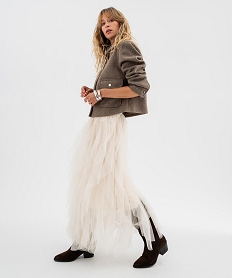 GEMO Jupe longue en tulle avec ceinture élastique femme Beige