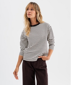 GEMO Tee-shirt rayé col rond femme Beige