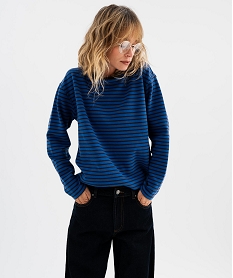 GEMO Tee-shirt rayé col rond femme bleu vif