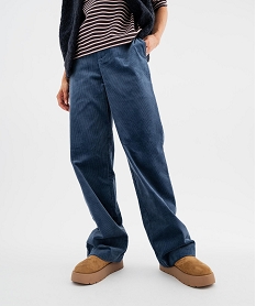 GEMO Pantalon straight en velours femme Bleu