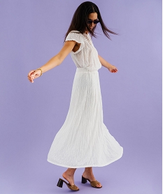 GEMO Robe courte à manches courtes en dentelle extensible look romantique femme blanc standard